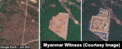 ภาพถ่ายจาก Google Earth ระหว่างปี 2021, 2022 และ 2023 แสดงให้เห็นพัฒนาการที่เรือนจำใหม่ในเมืองเมาะลำไย ในรัฐมอญ ตามข้อมูลจาก Myanmar Witness.