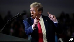 Republican presidential candidate former President Donald Trump speaks at a Get Out The Vote rally at Coastal Carolina University in Conway, South Carolina, Feb. 10, 2024. 