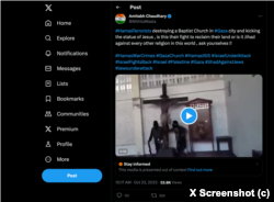 Tangkapan layar video yang diposting ke X oleh MithilaWaala, pengguna X bercentang biru, yang secara keliru mengklaim video yang memperlihatkan militan yang berafiliasi dengan ISIS menghancurkan Gereja Katolik di Marawi, Filipina, pada 2017 berasal dari Gaza.