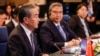 FILE - Chinese foreign policy chief Wang Yi, left, speaks as South Korean Foreign Minister Park Jin, center, and Japanese Foreign Minister Yoshimasa Hayashi listen during an ASEAN Plus Three foreign ministers meeting in Jakarta, Indonesia, July 13, 2023. 