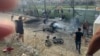 Serangan roket yang diduga diluncurkan Hizbullah Lebanon menghantam lapangan sepak bola di kota Majdal Shams, Dataran Tinggi Golan, wilayah Suriah yang diduduki Israel, 27 Juli 2024. 