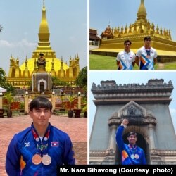 ທ່ານນາຣາ ພ້ອມກັບລູກຊາຍ ທ້າວດໍຊັ້ນ ສີຫາວົງ ນັກມວຍປ້ຳ ປະເພດ ເກຣັກໂກ ໂຣມັນ ແລະ ຟຣີສໄຕ ທີ່ໄດ້ຊະນະຫຼຽນທອງແດງ ແລະຫຼຽນເງິນ ໃນຊີເກມ ຄັ້ງທີ 32.