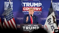 FILE - Former President Donald Trump speaks at a campaign rally at Terrace View Event Center in Sioux Center, Iowa, Jan. 5, 2024.