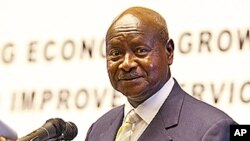 Uganda's President Yoweri Museveni speaks at the presentation of the Government Budget for the year 2011/2012 at the Serena conference center in the capital Kampala, June 8, 2011. Government spending across east Africa is set to balloon this year as Kenya