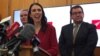 New Zealand Labour leader Jacinda Ardern smiles as she speaks to the press after leader of New Zealand First party Winston Peters announced his support for her party in Wellington, New Zealand, Oct. 19, 2017.