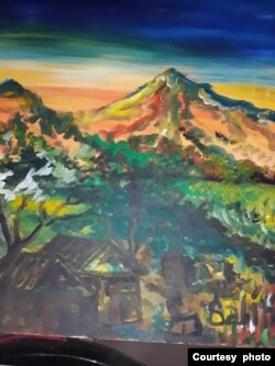 Salah satu lukisan Salim bertema Gunung Merapi (foto: courtesy).