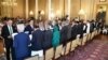 Members of Pakistan's new cabinet take the oath in a ceremony in Islamabad, Pakistan, Apr. 19, 2022. (Press Information Department Handout via Reuters) 