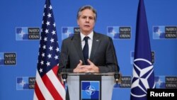 کنفرانس خبری انتونی بلینکن، وزیر خارجه ایالات متحده امریکا، پس از نشست وزیران خارجه کشورهای عضو ناتو در بروکسل