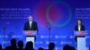 Sekjen OECD Mathias Cormann (kiri) dan Kepala Ekonom OECD, Laurence Boone memberikan keterangan pers mengenai perkiraan pertumbuhan ekonomi global di Paris, Prancis hari Rabu 8 Juni 2022.