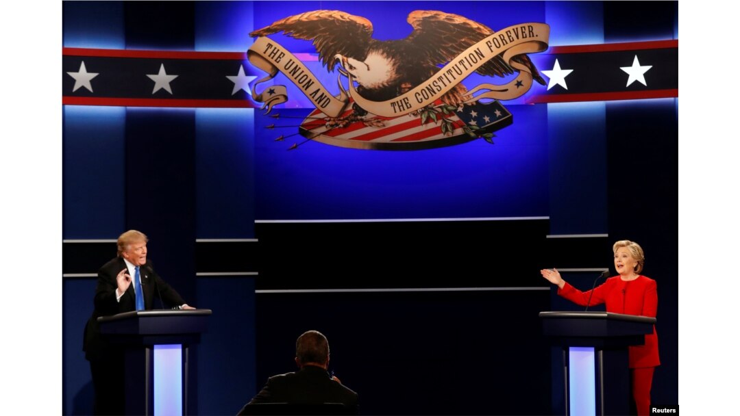 Republican U.S. presidential nominee Donald Trump and Democratic U.S. presidential nominee Hillary Clinton speak at their first presidential debate at Hofstra University in Hempstead, New York, U.S., September 26, 2016.