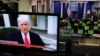 Presiden AS Donald Trump sedang memberi pernyataan tampak di layar monitor dari Briefing Room Gedung Putih setelah pendukungnya menggangu jalannya proses sertifikasi hasil pemilihan presiden oleh Kongres, di Gedung Capitol, Washington, Rabu, 6 Januari 202