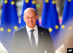 Kanselir Jerman Olaf Scholz di Brussel, Kamis, 23 Juni 2022. (AP/Olivier Matthys)