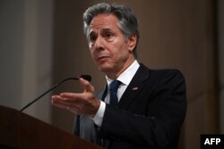 FILE - U.S. Secretary of State Antony Blinken talks to reporters after a meeting with foreign ministers of the Arab Contact Group on Syria in Aqaba, Jordan, Dec. 14, 2024.