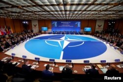 U.S. Secretary of State Mike Pompeo speaks at a meeting of the North Atlantic Treaty Organization (NATO) Foreign Ministers at the State Department in Washington, U.S., April 4, 2019.