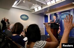 White House press secretary Sean Spicer takes a question during a briefing at the White House in Washington, April 11, 2017.