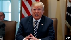 President Donald Trump speaks during a cabinet meeting at the White House, May 9, 2018, in Washington. 