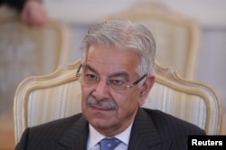 Pakistani Foreign Minister Khawaja Asif attends a meeting in Moscow, Feb. 20, 2018.