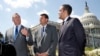 Rep. Jeff Denham, R-Calif., left, speaks next to Rep. David Valadao, R-Calif., and Rep. Will Hurd, R-Texas, during a news conference with House Republicans who are collecting signatures on a petition to force House votes on immigration legislation on Capitol Hill in Washington, May 9, 2018. 