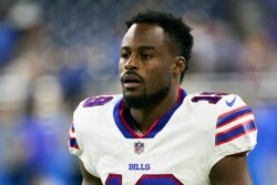Isaiah McKenzie (Buffalo Bills) dalam pertandingan NFL melawan Lions (Detroit) di Detroit, Jumat, 13 Agustus 2021.