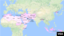 Countries subject to the National Security Entry-Exit Registration System, known by its acronym, NSEERS.