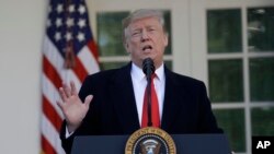 President Donald Trump speaks in the Rose Garden of the White House, Jan 25, 2019, in Washington.