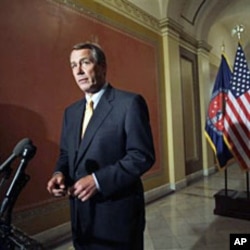 kakakin majalisar wakilan Amurka John Boehner na jam'iyyar Republican a yayin wata tattaunawa da manema labarai akan kasafin kudin Amurka da kuma maganar samar da ayyukan yi a kasar