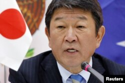Menteri Revitalisasi Ekonomi Jepang Toshimitsu Motegi saat menghadiri konferensi pers pada Pertemuan Tingkat Menteri Trans Pacific Partnership (TPP) selama APEC 2017 di Da Nang, Vietnam, 11 November 2017. (Foto: dok).