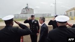 NATO Secretary-General Jens Stoltenberg (C) at the inauguration ceremony of the U.S. anti-missile station Aegis Ashore Romania at the military base in Deveselu, May 12, 2016. (DANIEL MIHAILESCU/AFP PHOTO) 