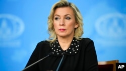 Marija Zaharova na godišnjoj konferenciji za novinara ruskog šefa diplomatije Sergeja Lavrova u Moskvi, 18. januara 2023. (Foto: AP/Alexander Zemlianichenko)