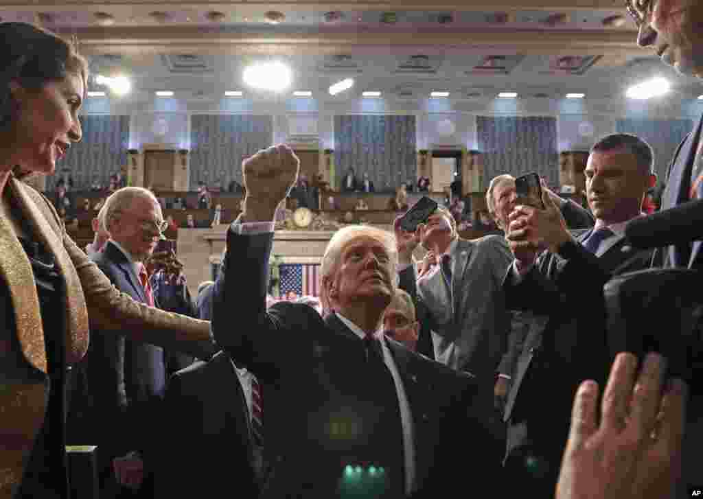 President Donald Trump leaves the chamber after addressing a joint session of Congress at the Capitol in Washington, March 4, 2025. 