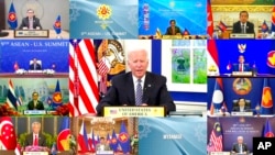 Presiden AS Joe Biden saat pertemuan virtual dengan para pemimpin Perhimpunan Bangsa-Bangsa Asia Tenggara (ASEAN) pada 26 Oktober 2021. (Foto: KTT ASEAN Brunei via AP)