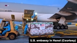 A Moderna vaccine shipment donated by the U.S. arrives in Vietnam, Saturday, July 10, 2021.