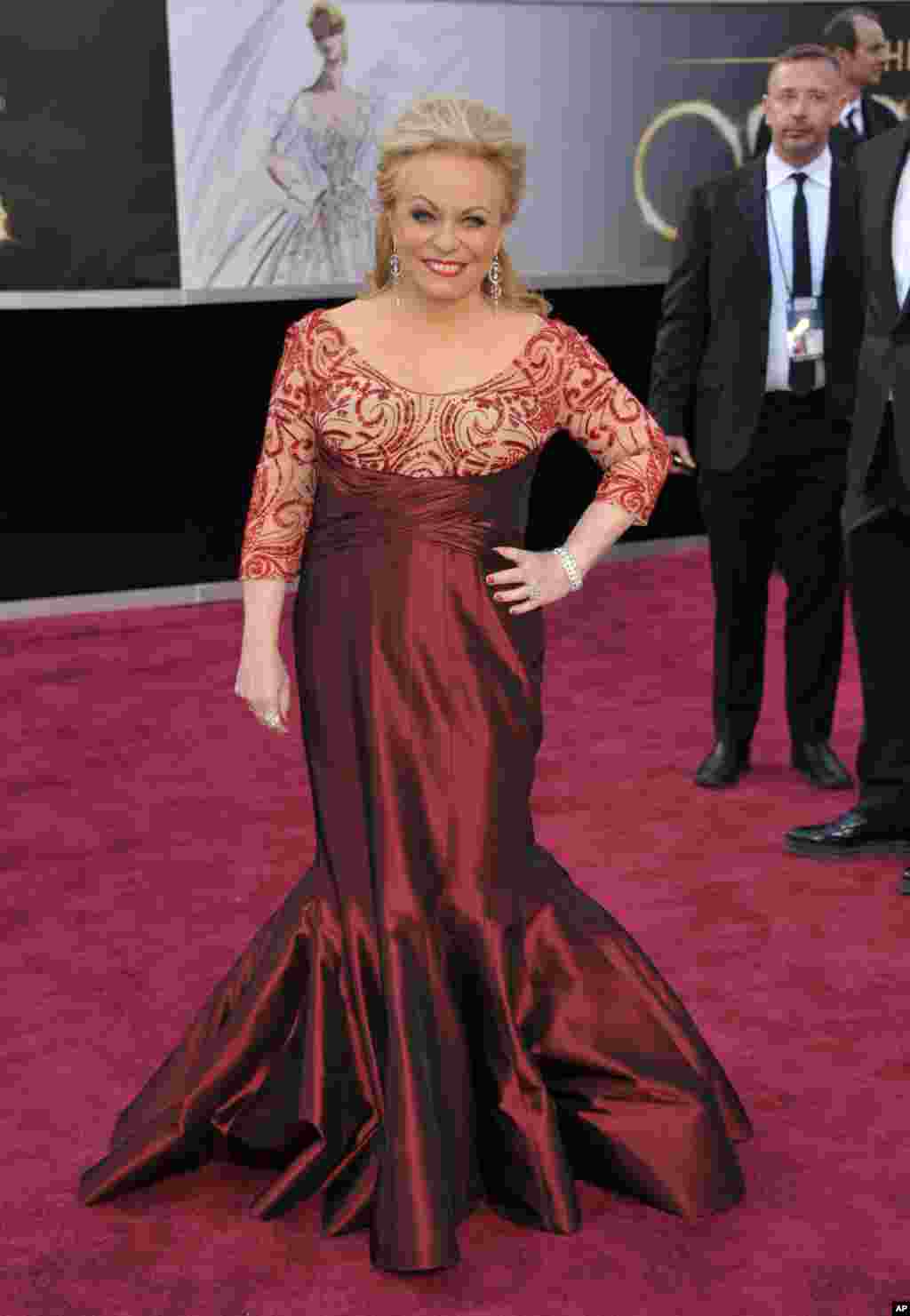 Actress Jacki Weaver arrives at the 85th Academy Awards at the Dolby Theatre, Feb. 24, 2013, in Los Angeles.