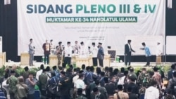 Suasana pemilihan Ketua Umum Pengurus Besar Nahdlatul Ulama (NU) dalam muktamar NU yang ke-34 yang berlangsung di Lampung, pada 24 Desember 2021. (Foto: Tangkapan Layar)