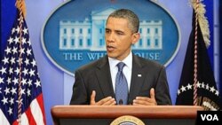 Presiden Obama memberikan penjelasan di Gedung Putih mengenai gagalnya kesepakatan soal batas utang dengan Kongres (22/7).
