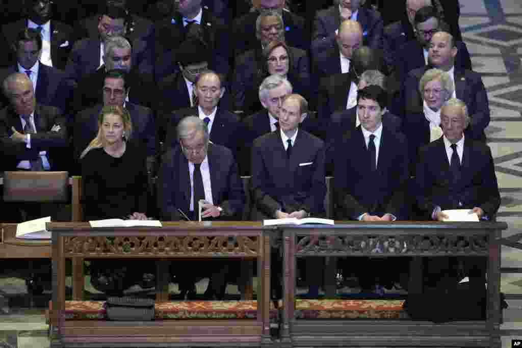 Canadian Prime Minister Justin Trudeau, United Nations Secretary-General António Guterres and other dignitaries attend the state funeral for former President Jimmy Carter at Washington National Cathedral, Jan. 9, 2025.