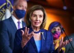 FILE - Speaker of the House Nancy Pelosi, D-Calif., speaks during a news conference at the Capitol, July 30, 2021.