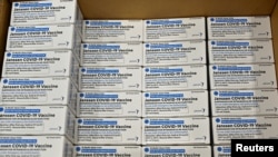 FILE PHOTO: Boxes of the Johnson & Johnson COVID-19 vaccine are seen at the McKesson Corporation, amid the coronavirus disease outbreak, in Shepherdsville, Kentucky, March 1, 2021.
