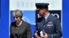 British Prime Minister Theresa May arrives for the NATO summit in Brussels, May 25, 2017. 