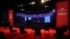 Clear protective panels stand on stage between lecterns for President Donald Trump and Democratic presidential candidate, former Vice President Joe Biden, ahead of their debate at Belmont University, in Nashville, Tennessee, Oct. 21, 2020.
