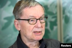Anders Olsson, the acting permanent secretary of the Swedish Academy, announces that the Swedish Academy postpones the award of 2018 Nobel literature prize, during an interview to the Swedish newsagency TT News Agency, in Stockholm, Sweden, May 4, 2018.