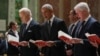 From left, U.S. President Joe Biden, former U.S. President Barack Obama and former U.S. President President Bill Clinton attend a memorial service for Ethel Kennedy at the Cathedral of St. Matthew the Apostle in Washington, October 16, 2024.