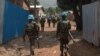 FILE - oldiers from the United Nations Multidimensional Integrated Stabilization Mission in the Central African Republic (MINUSCA) patrol in PK12, 12 kilometers from downtown Bangui, where fighting raged, Jan. 13, 2021.