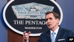 Pentagon spokesman John Kirby speaks during a media briefing at the Pentagon, Jan. 4, 2022, in Washington.