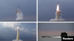 북한이 지난 10월 신형 잠수함발사탄도미사일(SLBM) 시험 발사에 성공했다며 관영매체를 통해 공개한 사진.