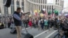 FILE - Russian opposition leader Alexei Navalny speaks during a rally against authorities' move to block parts of the internet in Russia, April 30, 2018. 