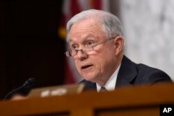 FILE - Then-Sen. Jeff Session speaks on Capitol Hill in Washington, Jan. 28, 2015.