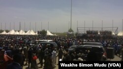 Hundreds attended the SPLM rally in Juba on Wednesday, March 18, 2015, where President Salva Kiir warned that sanctions would cripple South Sudan.