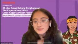 Inisiator petisi penghapusan "tes keperawanan" bagi calon Kowad, Latisha Rosabelle, saat konferensi pers terkait 68 ribu orang dukung penghapusan "tes keperawanan" pada calon anggota militer perempuan. Rabu 1 September 2021. (Anugrah Andriansyah)