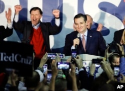 Republican presidential candidate, Sen. Ted Cruz, R-Texas, speaks during a caucus night rally, Feb. 1, 2016, in Des Moines, Iowa.
